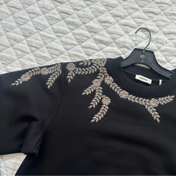 Sandro Rhinestone Embellished Sweatshirt in Black - Picture 8 of 16